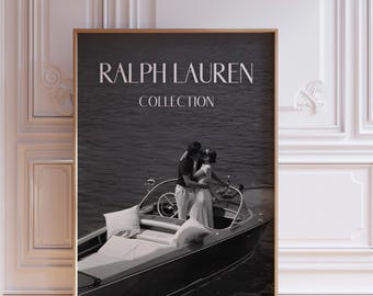 Ralph Lauren Boat Romance Poster – Luxury Black & White Couple Print | Old Money Aesthetic Wall Art | Elegant Yacht Decor (Digital Download)