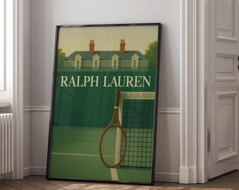 Tennisposter geïnspireerd op Ralph Lauren, vintage preppy muurdecoratie, print van een countryclub met een rijke uitstraling, groene esthetische decoratie, digitale download