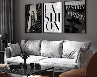 Conjunto de arte mural de moda: impresiones de Nueva York en blanco y negro (descarga digital)