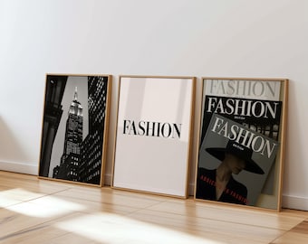 Set di stampe di moda in bianco e nero: skyline di New York, stile Vogue (download digitale)
