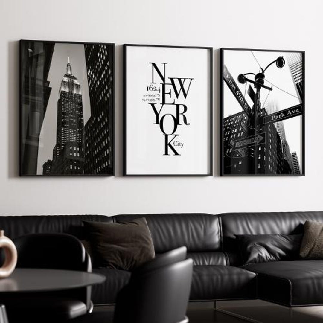 New York City Poster Set of 3 | Black and White Printable Wall Art ...