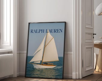Impression de voilier Ralph Lauren : oeuvre d'art de yacht côtier (téléchargement numérique)