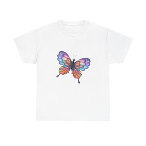 Colorful Butterfly Unisex Heavy Cotton Tee, Nature Lover Shirt, Butterfly Art Tee, Gift for Her, Summer Style, Eco-Friendly Fashion