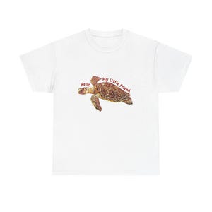 Cute Sea Turtle Tee, Unisex Heavy Cotton T-Shirt, Gift for Animal Lovers, Beachwear, Eco-Friendly Fashion, Hello My Little Friend