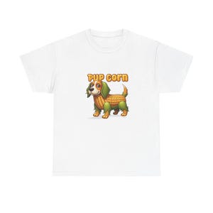 Corny Pup Cotton Tee, Fun Tee, Dog Lover Shirt, Pet Owner Gift, Cute Animal Tee, Quirky Fashion Popcorn Puppy Pun