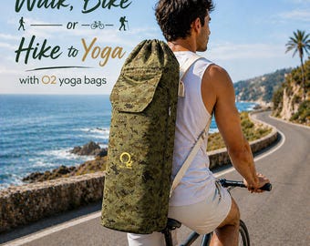 Premium Yoga Mat Bag Military Green Minecraft Cotton Canvas Double block style with adjustable double straps & big pocket fits 2 Yoga Blocks
