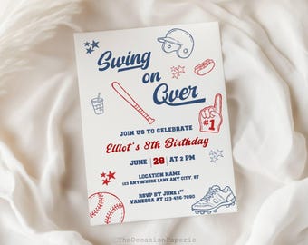 Boys Baseball Invite, Swing on Over Birthday Invite, Little Rookie Invite, Baseball Themed Birthday Party, Boys Sports Invite