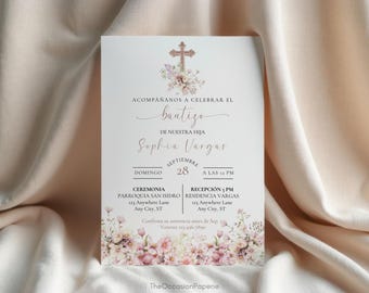 Taufe Spanisch einladen Invitacion de Bautizo Boho Taufe einladen Mädchen Bautizo einladen Invitacion de Bautizo Nina Herunterladbare Taufe einladen