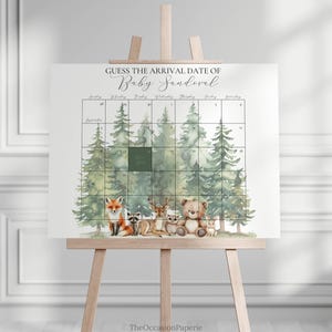 Woodland Baby Shower Due Date Calendar Sign Woodland Animal Baby Shower Decoration Let The Adventure Begin Baby Shower Predictions Game