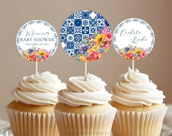Cielito Lindo Baby Shower Cupcake Topper Talavera Baby Shower Papel Picado Decoration Mexican Baby Shower Theme Papel Picado Topper