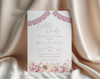 Cielito Lindo Invitations Baby Shower, Pink Papel Picado Invite, Papel Picado Invites, Cielito Lindo Baby Shower Girl, Instantly Download