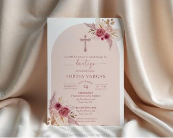 Taufe Spanisch einladen Invitacion de Bautizo Boho Taufe einladen Mädchen Bautizo einladen Invitacion de Bautizo Nina Herunterladbare Taufe einladen