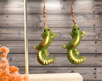 Handmade Lizard Earrings: Hypoallergenic Resin Jewelry, Available as Dangles or Posts