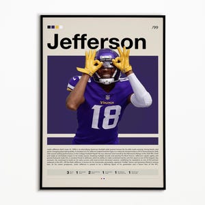 Justin Jefferson Poster, Minnesota Vikings Print, NFL Poster, Sports Poster, Football Poster, NFL Wall Art, Sports Bedroom Posters
