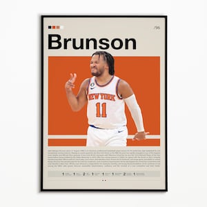 Jalen Brunson Poster, New York Knicks, NBA Poster, Sports Poster, Mid Century Modern, NBA Fans, Basketball Gift, Sports Bedroom Posters
