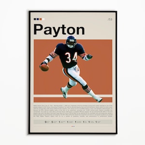 Walter Payton Poster, Chicago Bears Print, NFL Poster, Sports Poster, NFL Fans, Football Poster, NFL Wall Art, Sports Bedroom Posters