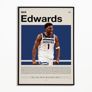 Anthony Edwards Poster, Timberwolves Print, NBA Poster, Sports Poster, Mid Century Modern, NBA Fans, Basketball Gift, Sports Bedroom Posters