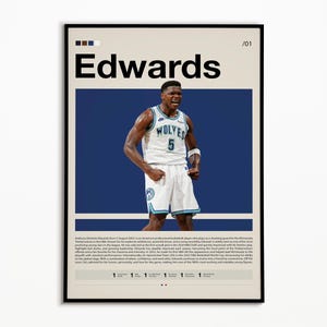 Anthony Edwards Poster, Timberwolves Print, NBA Poster, Sports Poster, Mid Century Modern, NBA Fans, Basketball Gift, Sports Bedroom Posters
