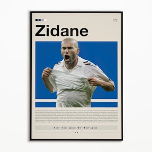 Pôster de Zinedine Zidane, jogador de futebol francês, pôster esportivo, presentes de futebol, pôster de futebol, pôsteres esportivos para quarto, arte de parede de futebol