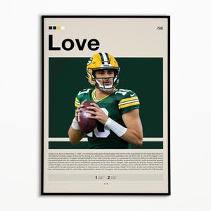 Jordan Love Poster, Green Bay Packers Print, NFL Poster, Sports Poster, NFL Fans, Football Poster, NFL Wall Art, Sports Bedroom Posters