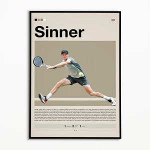 Jannik Sinner Poster, Tennis Poster, Motivational Poster, Sports Poster, Modern Sports Art, Tennis Gifts, Minimalist Poster, Tennis Art