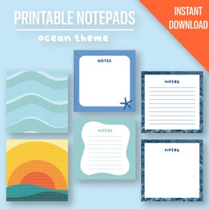 Summer notepad / Ocean sticky notes / Printable notepad / Sea memo sheet / Instant download / Cute notepad / Aesthetic notepad
