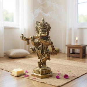 Krishna Idol, Pure Brass Handcrafted, Perfect for temple, housewarming gift,office desk, prayer Hindu God, Handmade