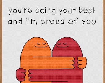 Inspirational Hug Kreuzstichmuster PDF | You’re Doing Your Best-Zitat | Positive Affirmation, Stickdatei Set | Sofort Download