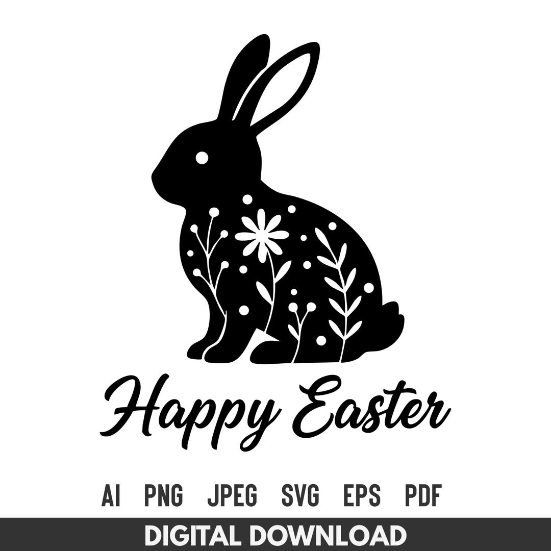 Easter Bunny Floral SVG - Wildflower Rabbit Cut File for Cricut ...