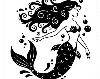 Mermaid SVG | Mermaid Silhouette SVG Cut File | Ocean Mermaid PNG for Cricut Silhouette