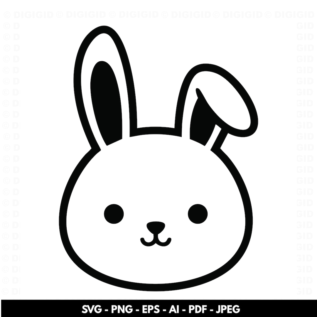 Bunny Head SVG PNG | Cute Rabbit Face Line Art Cut File for Cricut ...