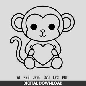 Affe umarmt Herz SVG Niedlicher Affe Liebe Linie Kunst geschnitten Datei für Cricut und Silhouette