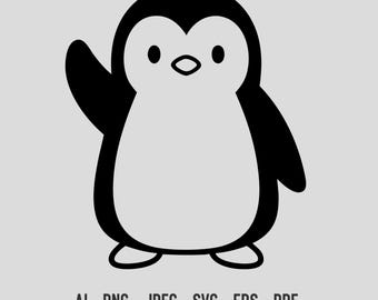 Cute Penguin SVG Waving Baby Penguin Line Art Cut File for Cricut Silhouette