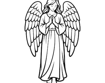 Angel Statue SVG PNG | Praying Angel Line Art Cut File | Religious Angel Digital Design for Cricut & Silhouette
