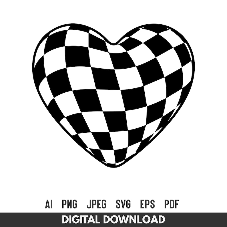 Checkered Heart Svg Png: Racing Checkerboard Love Heart Cut File for ...