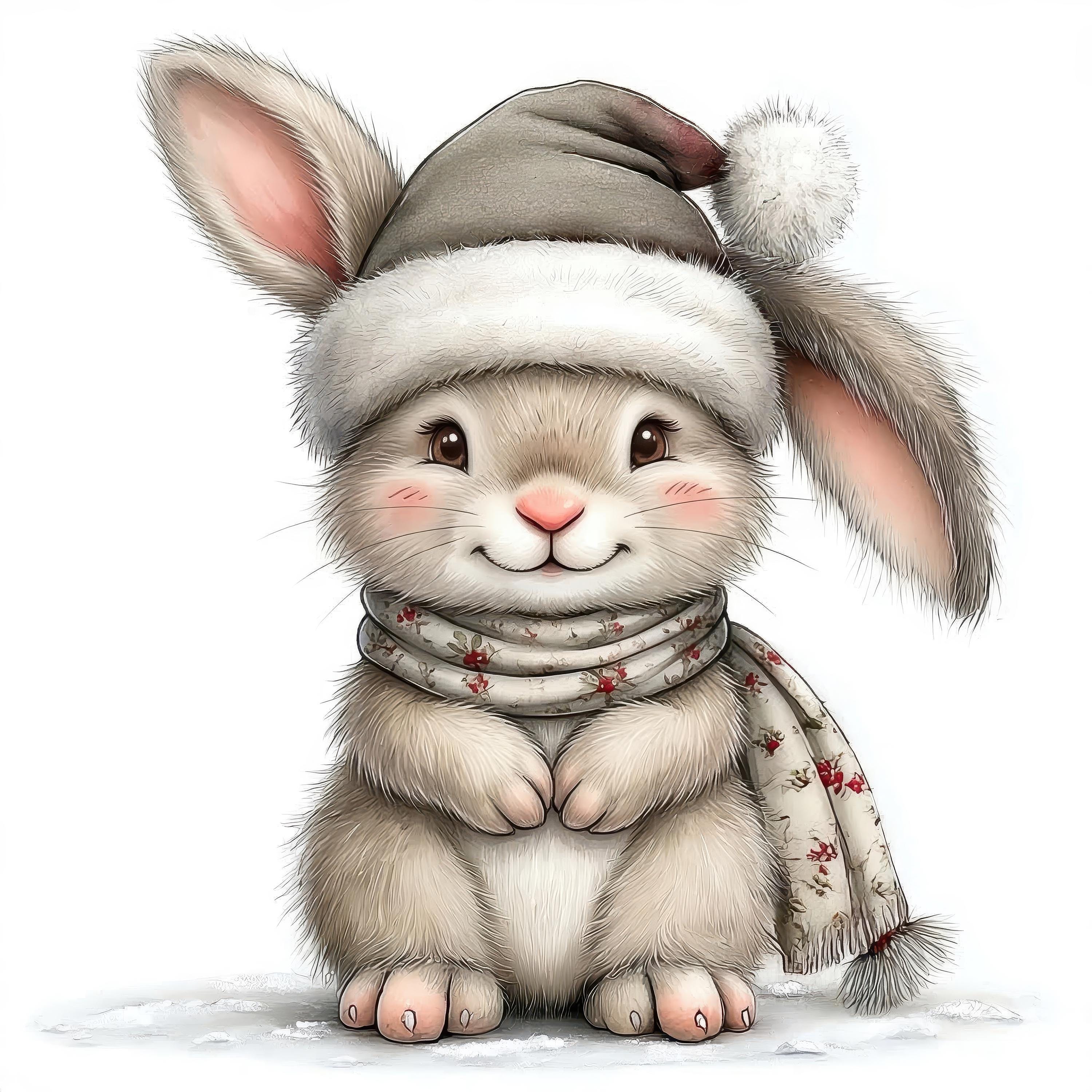 25 JPG Christmas Bunny Clipart Bundle | Watercolor Cute Winter Rabbit ...