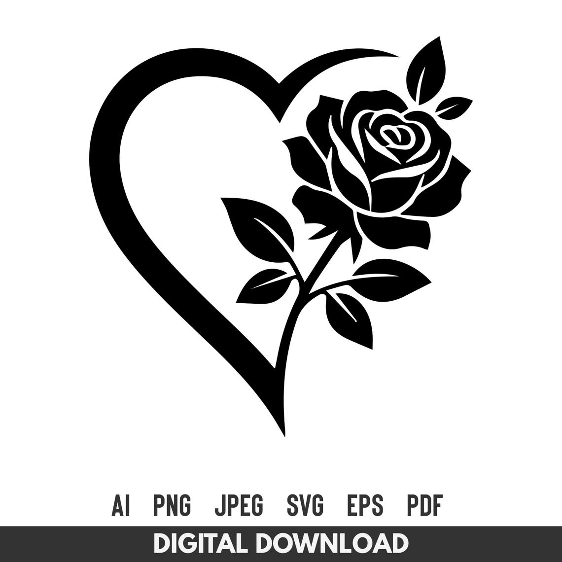 Rose Heart SVG Cut File | Floral Valentine Love Design for Cricut ...