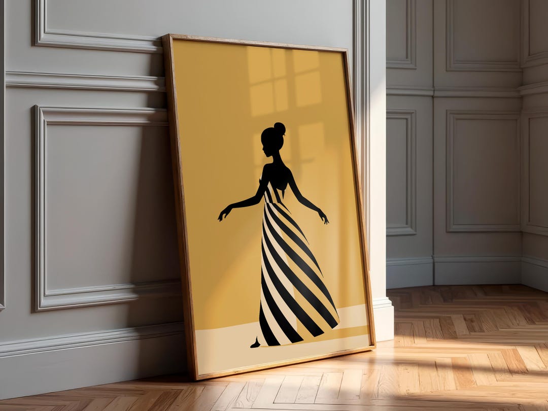 Elegant Striped Dress Art Print – Minimalist Woman Silhouette Wall Art ...