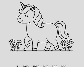 Walking Unicorn SVG Bold Line Art Unicorn – Cut File for Cricut & Silhouette
