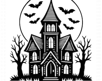 Spookhuis-svg | Spookachtig Halloween huis silhouet SVG PNG | Gothic horror snijbestand voor Cricut Silhouette