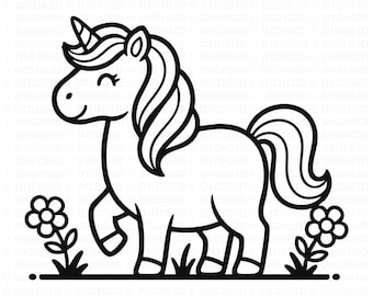 ユニコーンSVG | かわいいユニコーンの線画 | Cricut PNG