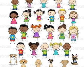 28 Stick Children SVG Bundle | Stick Kids Boy Girl Family People Cricut Cut Files | School Kids Clipart PNG Sublimation Cute Stickman
