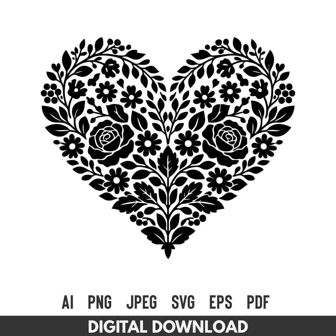 Floral Heart SVG – Wildflower Cut File for Cricut Silhouette - Etsy