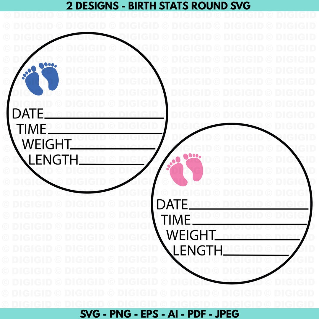 2 Birth Stats Round SVG Bundle | Baby Announcement Newborn Sign Laser ...