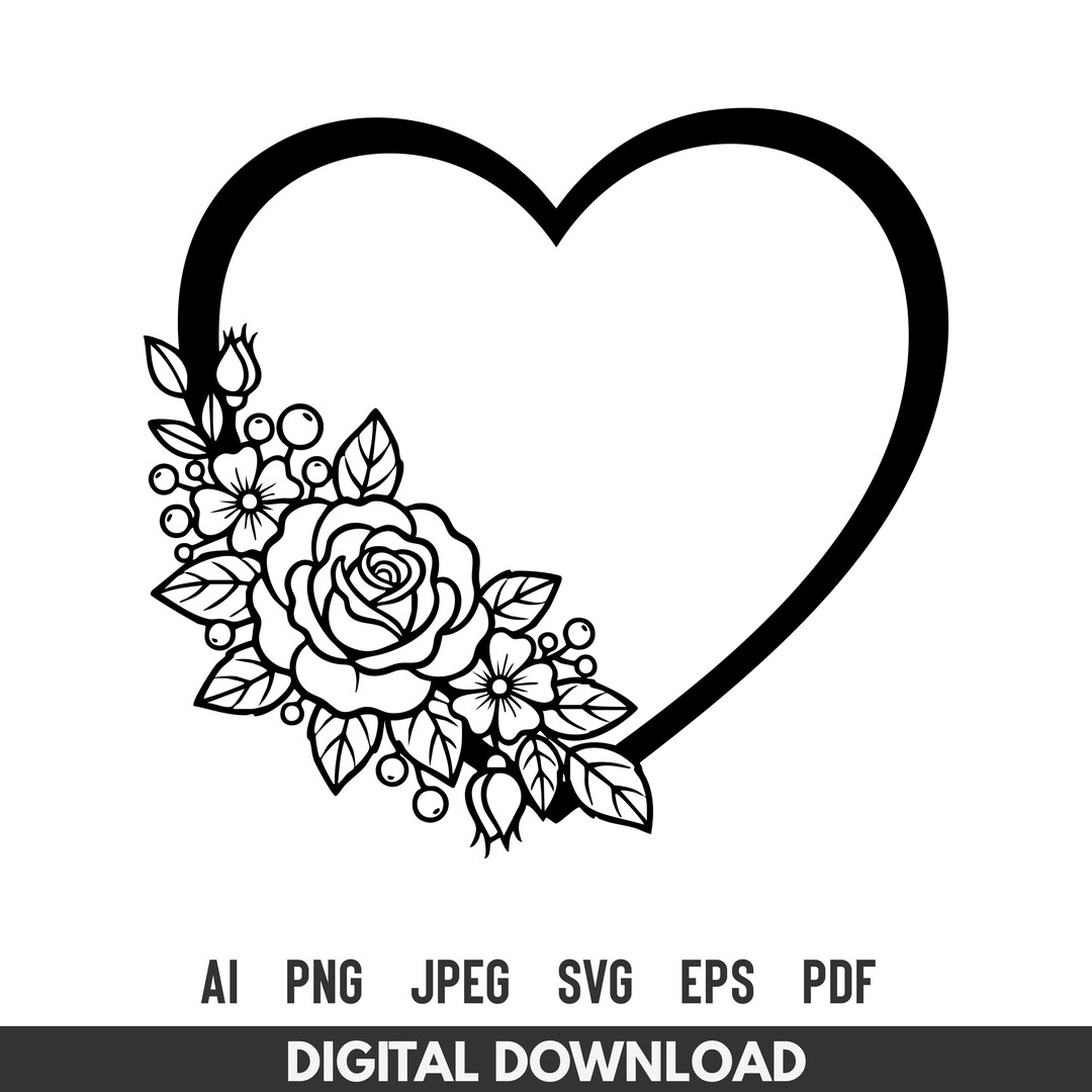 Floral Heart SVG: Rose Frame Cut File for Cricut Silhouette - Etsy