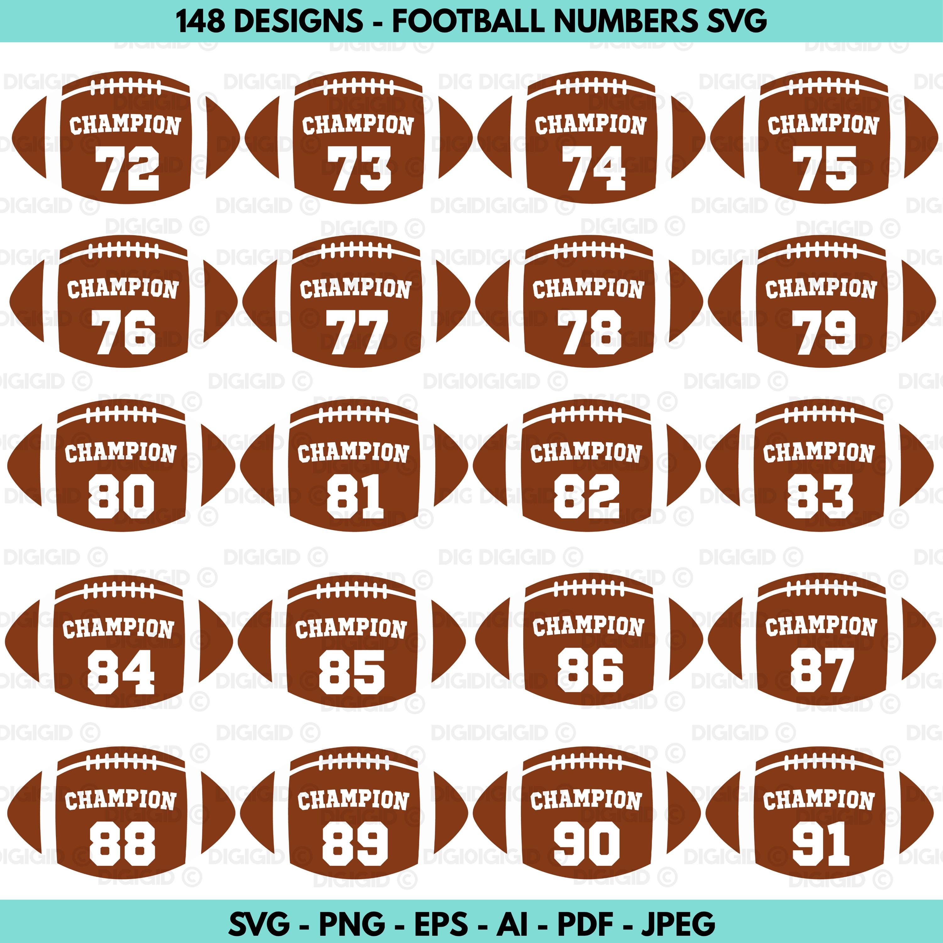 Football Numbers Svg Bundle, Champion Football Clipart, Team Jersey ...