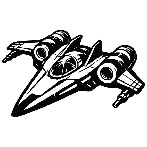 X-wing Fighter SVG PNG | Sci-fi Spaceship Line Art | Cricut Cut