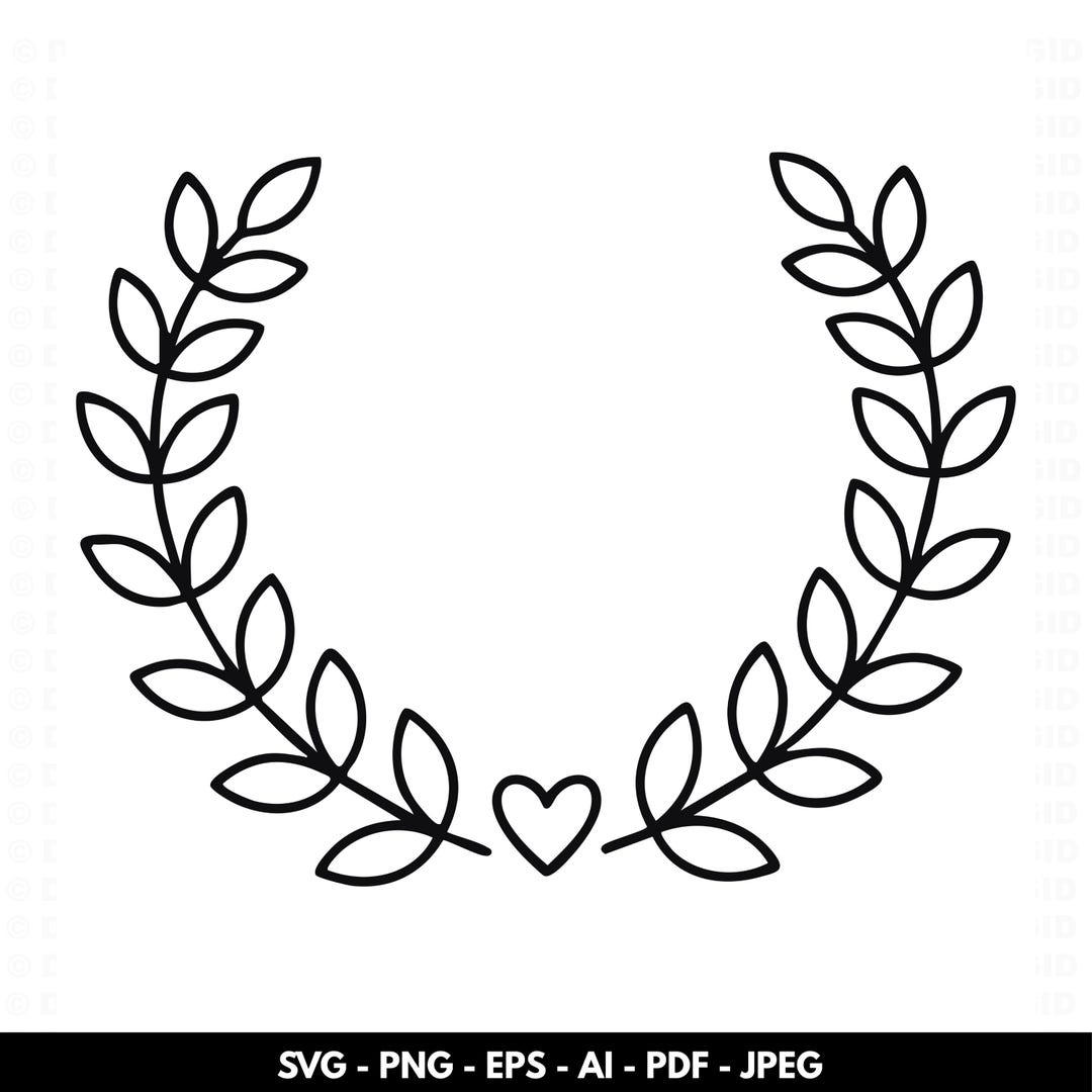 Floral Wreath SVG PNG | Minimal Leaf Frame With Heart Cut File for ...