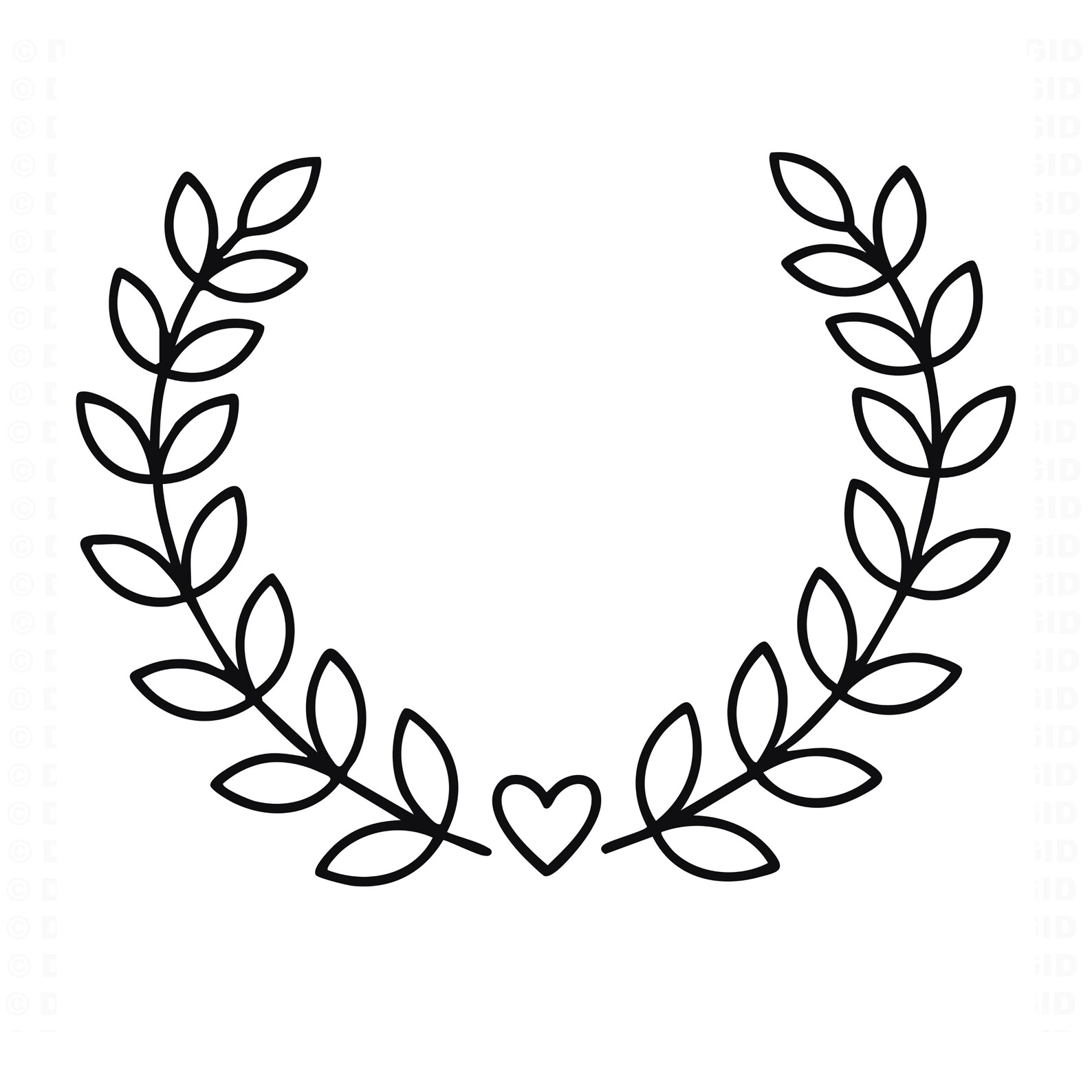 Floral Wreath SVG PNG | Minimal Leaf Frame With Heart Cut File for ...