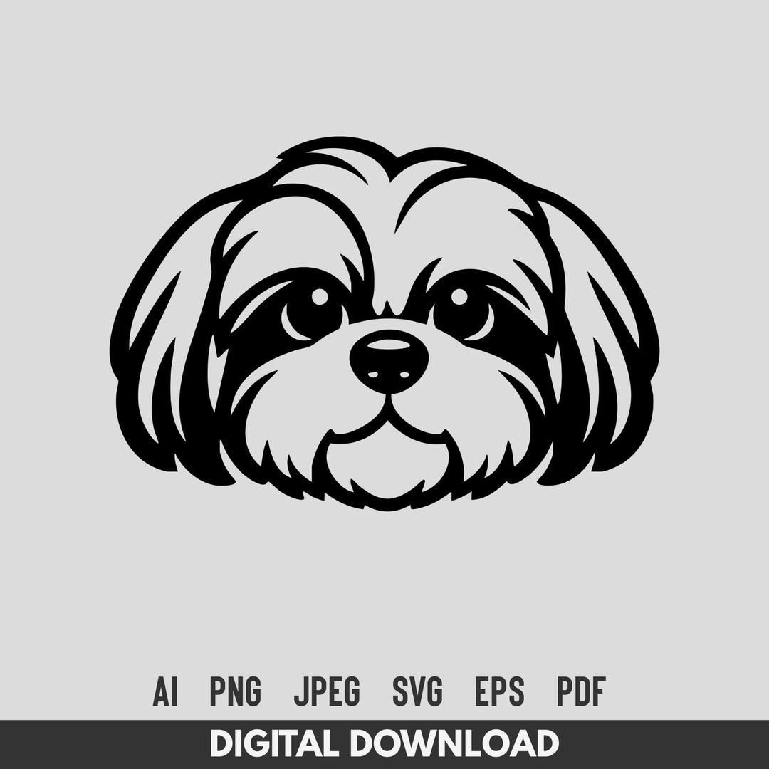 Shih Tzu Face SVG PNG: Cute Dog Line Art Cut File for Cricut Silhouette ...